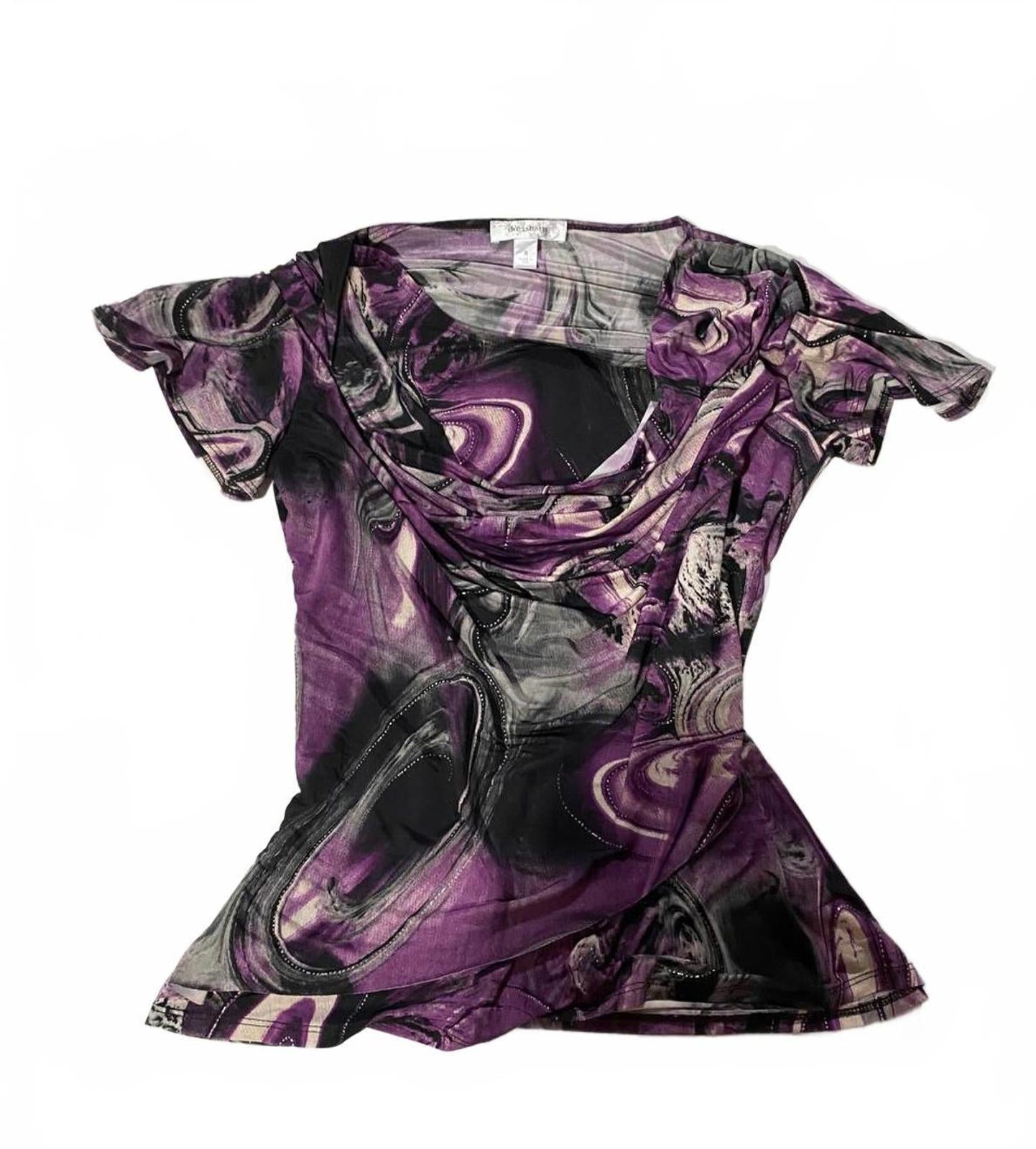 vintage purple and black tshirt y2k 2000s funky size small