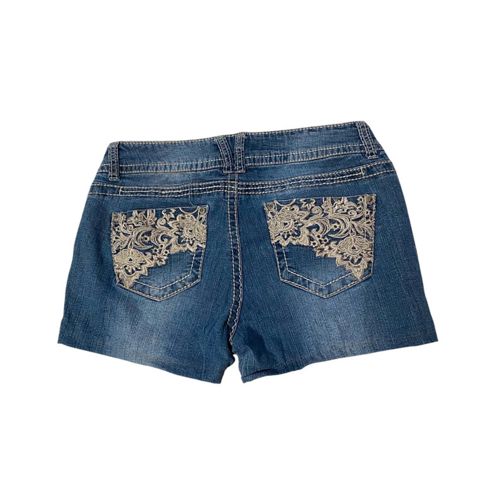 vintage denim shorts embellished - size 10 - waist 28 - y2k 2000s mcbling