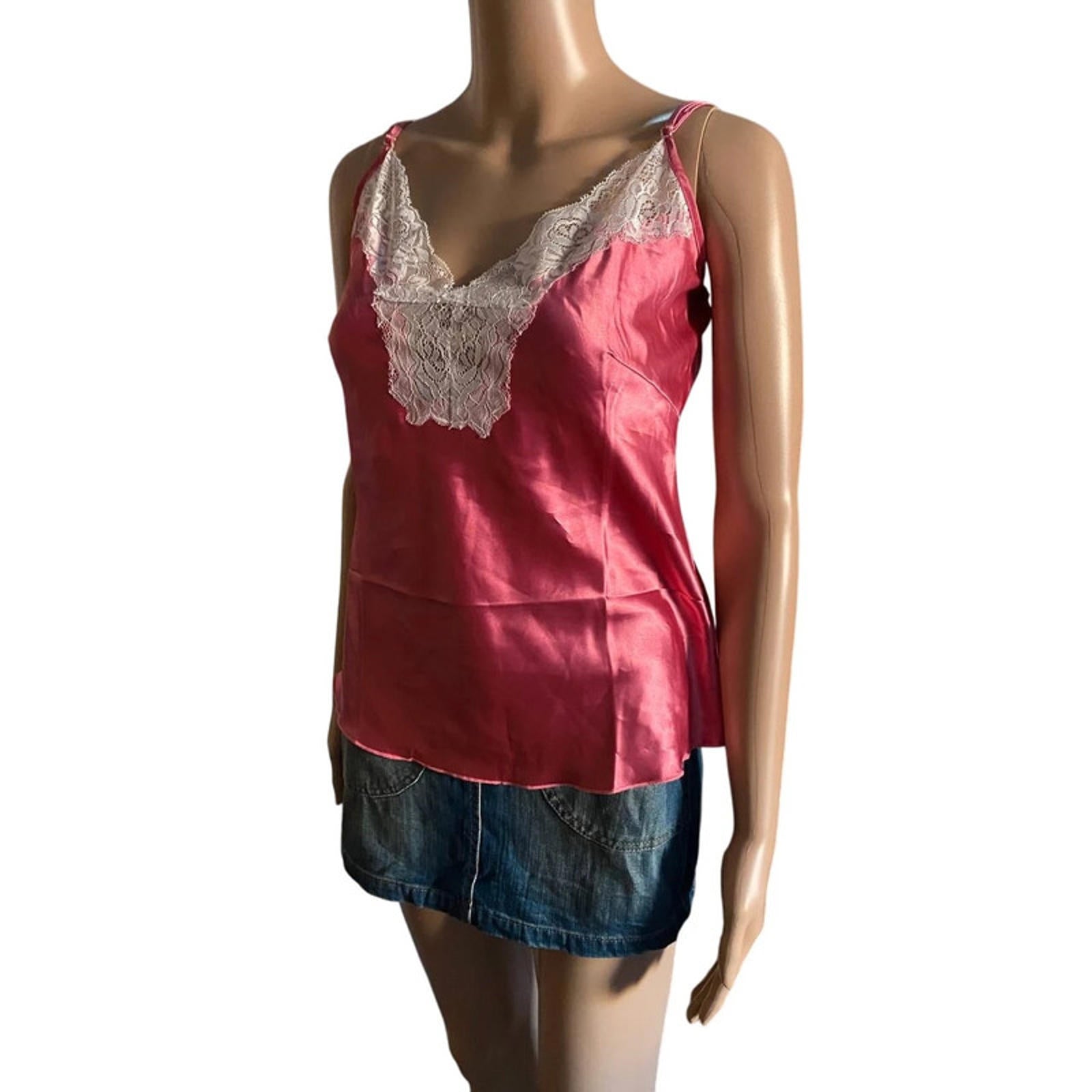 size xl pink silky lace cami top y2k mcbling