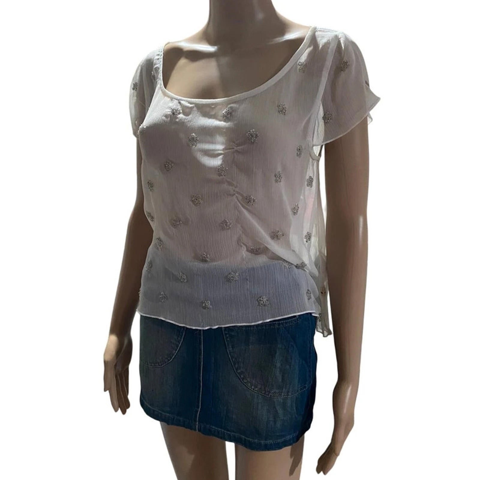 hollister size medium sheer white top vintage early 2000s y2k