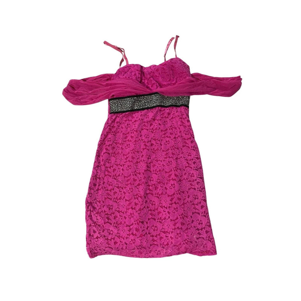 y2k mcbling rhinestone hot pink mini dress babydoll 2000s