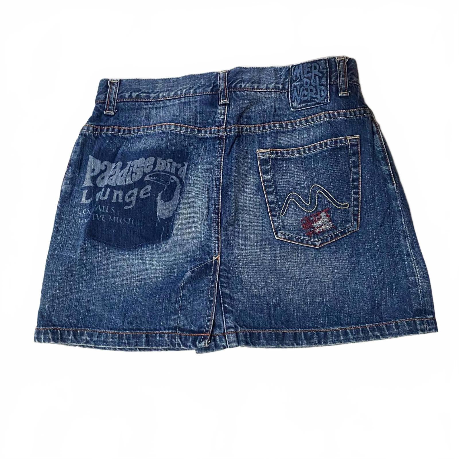 denim mini skirt  - vintage y2k mcbling 2000s - size 10 - paradise bird lounge