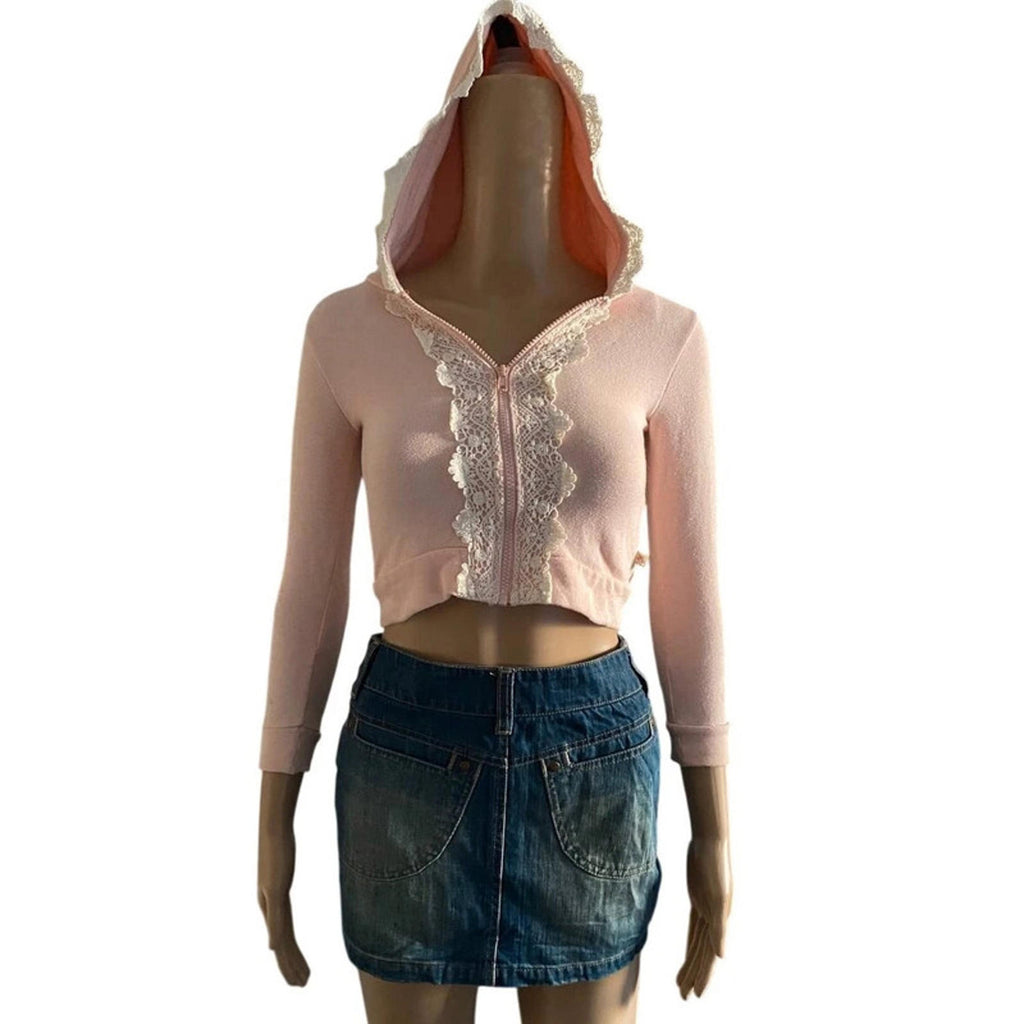 Liz lisa estimate size 4 uk cropped pink and white hoodie coquette y2k