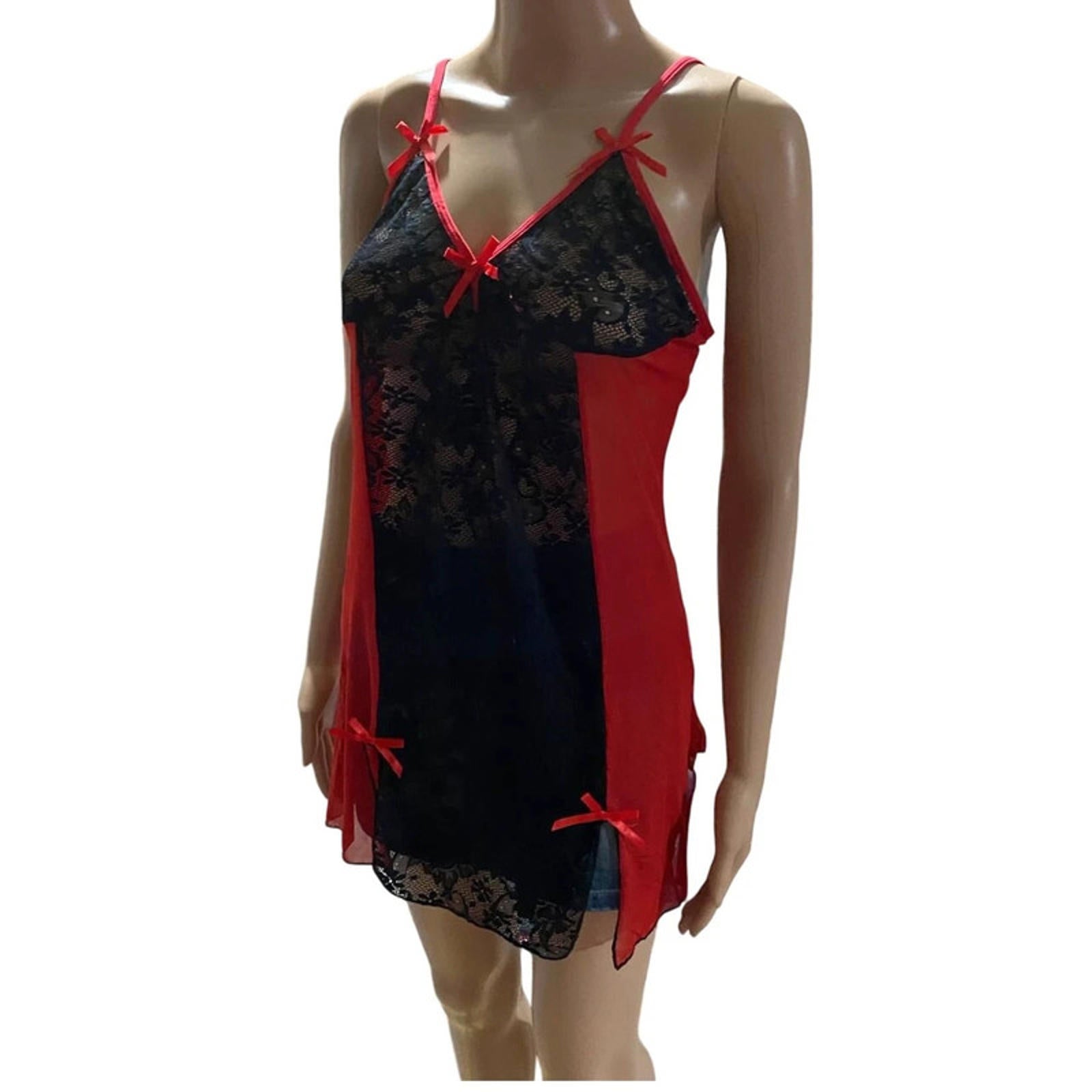 black and red babydoll chemise top goth halloween medium vintage y2k mcbling 2000s