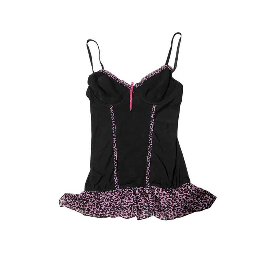 babydoll top leopard print pink and black 2000s y2k scene emo mcbling