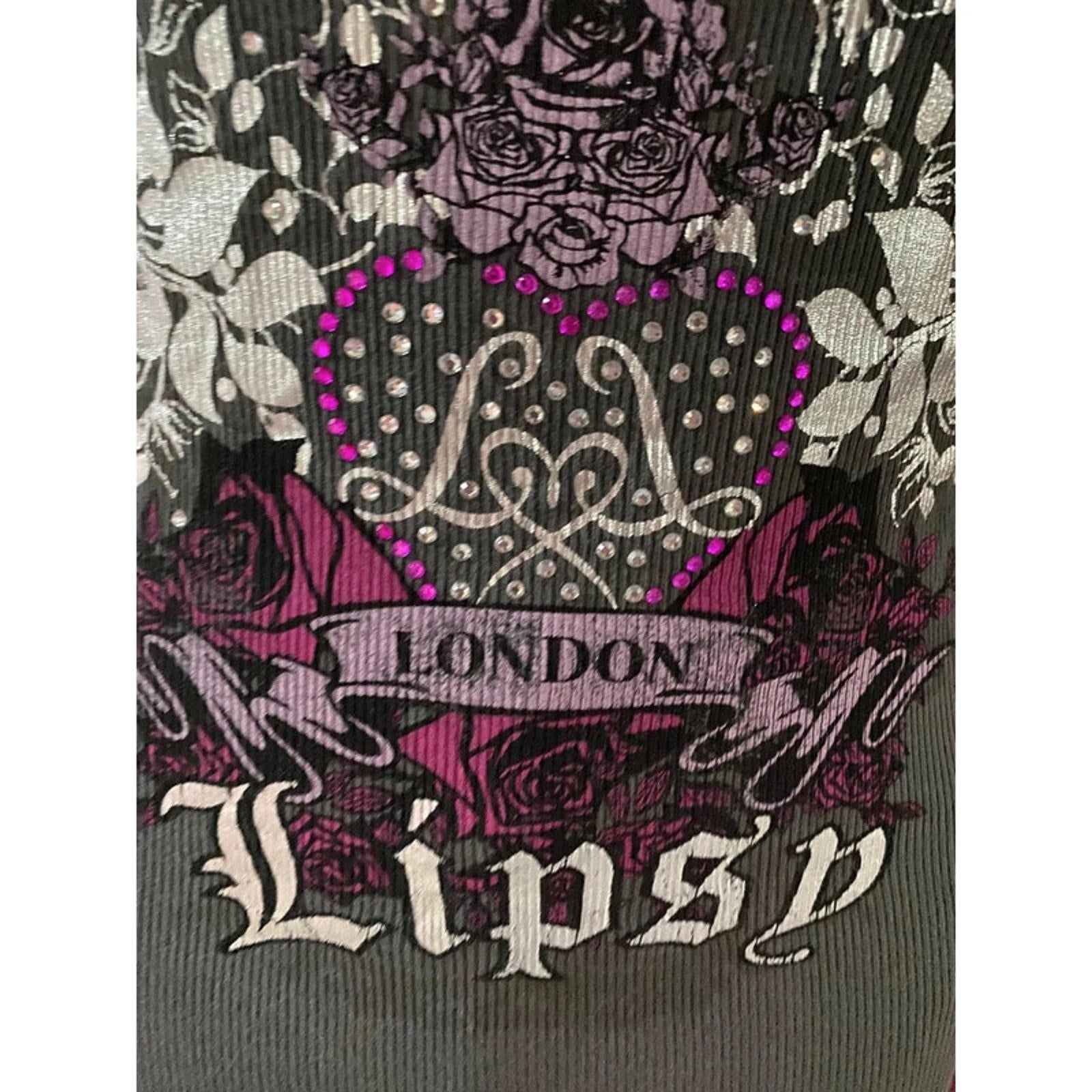 lipsy rare size 12 tank top rhinestone mcbling y2k 2000s grey and purple