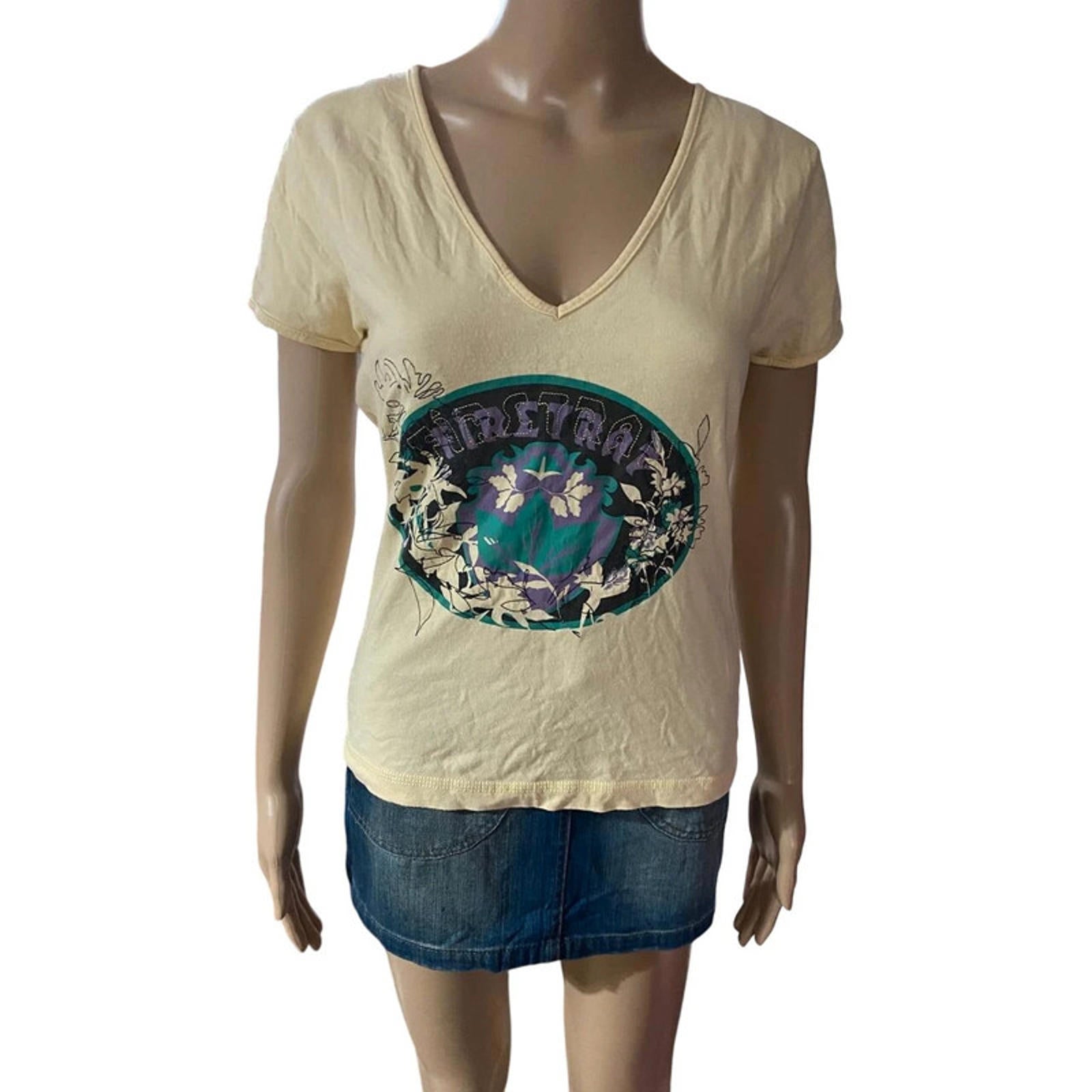 firetrap size large yellow vneck short sleeve top vintage 2000s y2k casual