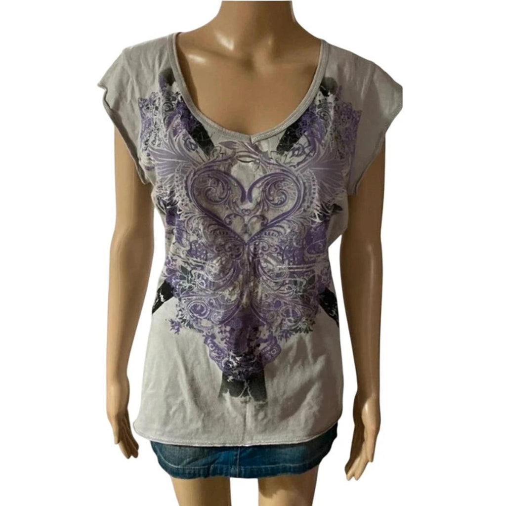 papaya size 14 purple grey black grunge y2k swirl top short sleeve 2000s