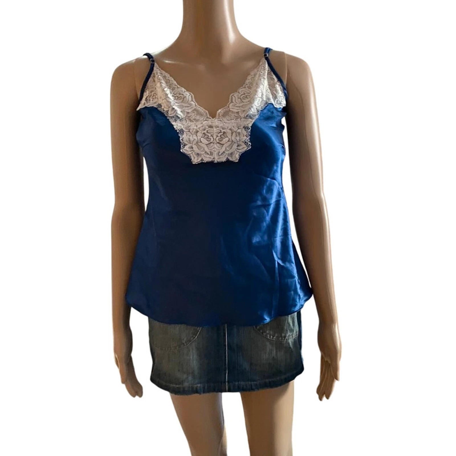 size xl blue silky lace cami top y2k