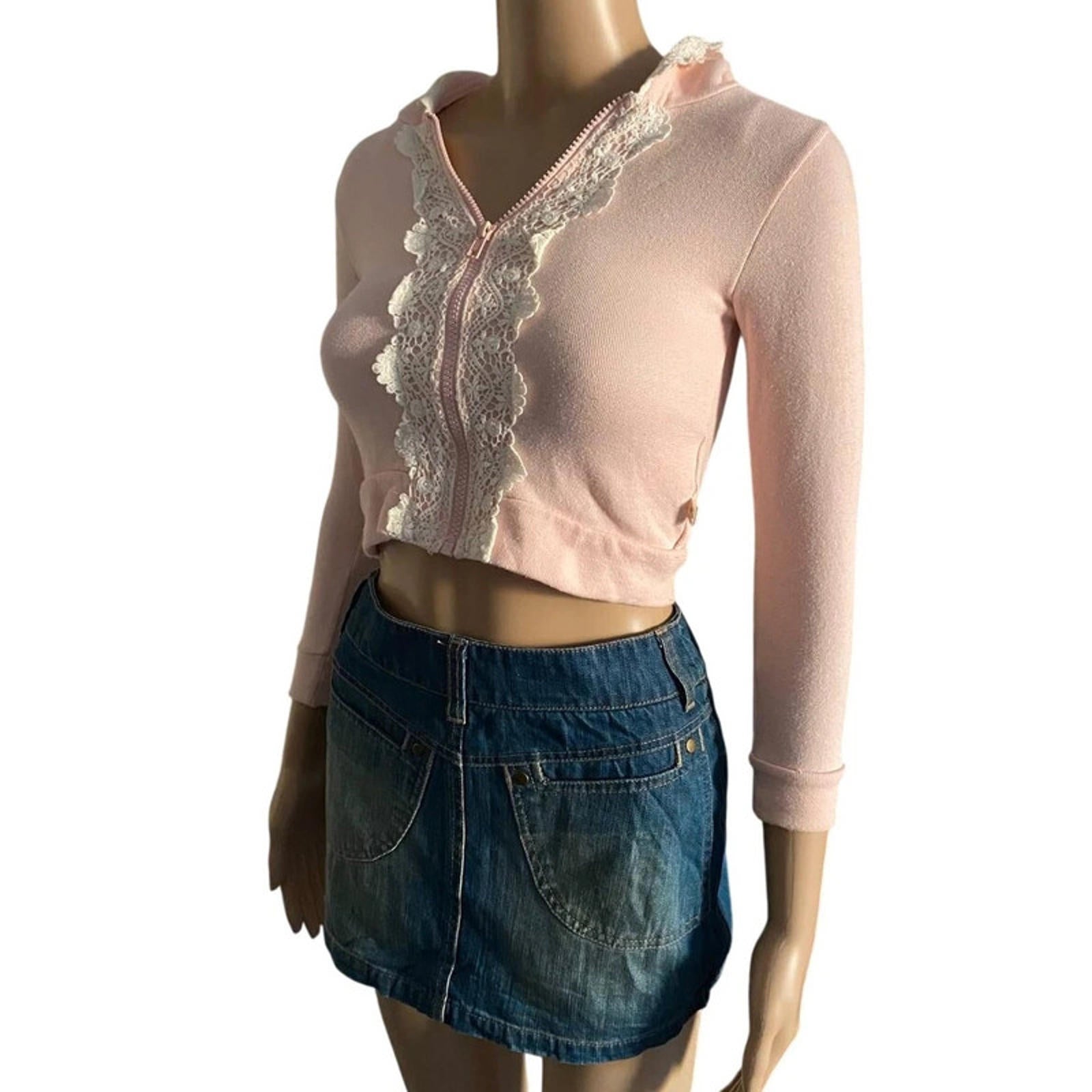 Liz lisa estimate size 4 uk cropped pink and white hoodie coquette y2k