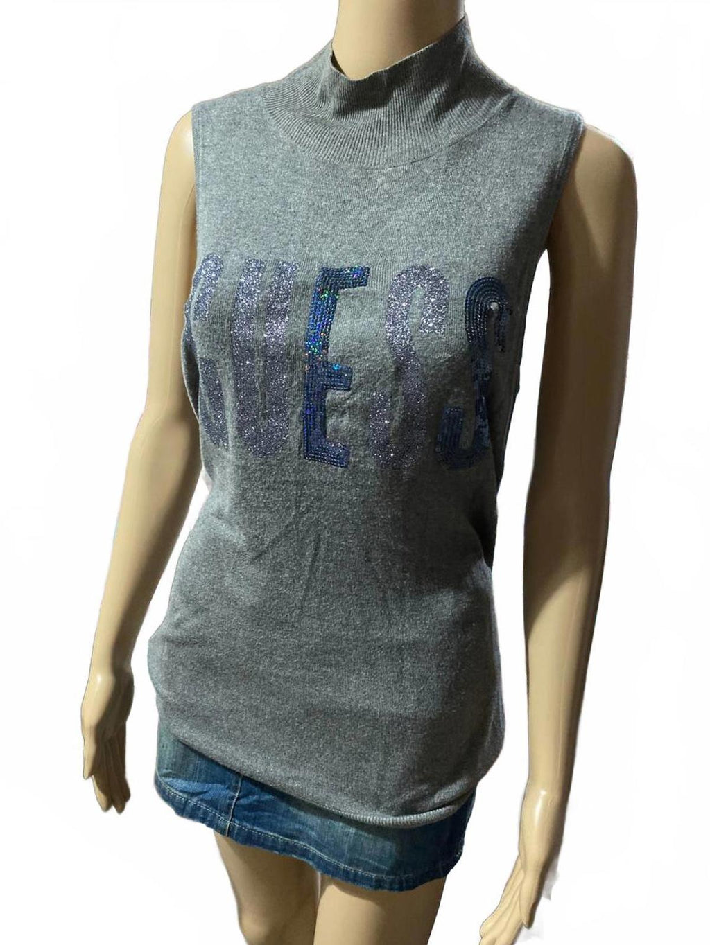 guess estimate large sleeveless tank sweater - y2k mcbling 2000s grey