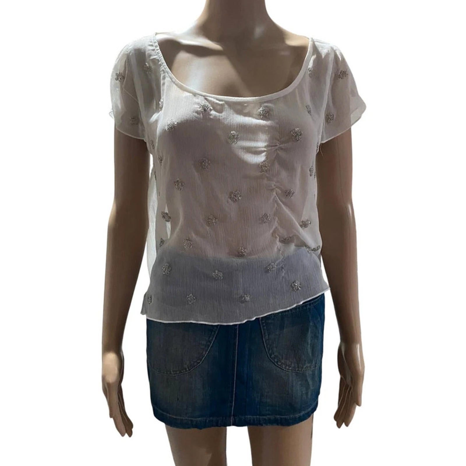 hollister size medium sheer white top vintage early 2000s y2k