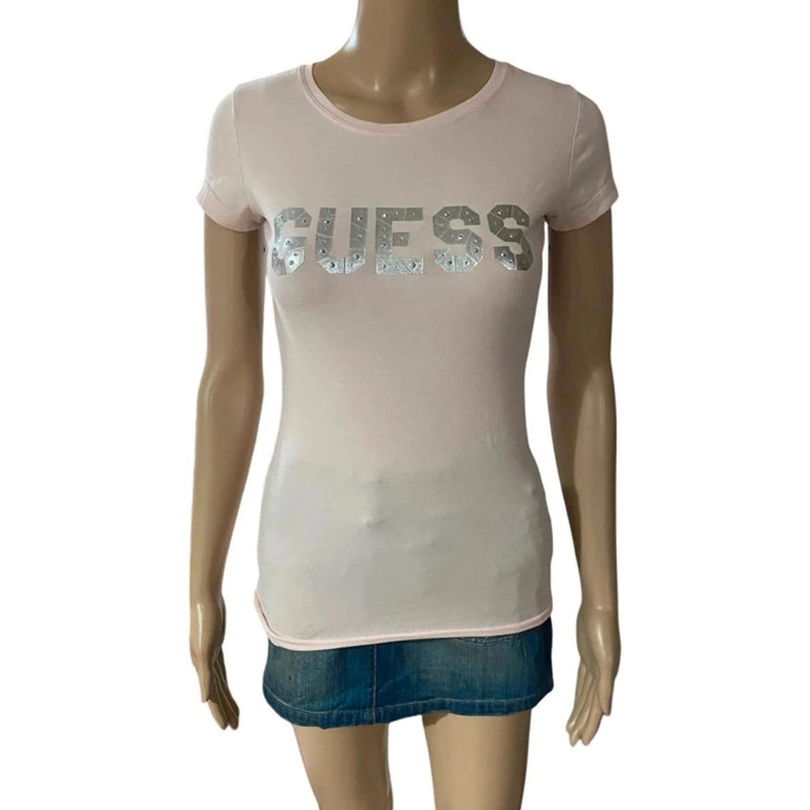 guess size xs vintage pink tshirt 2000s y2k mcbling american