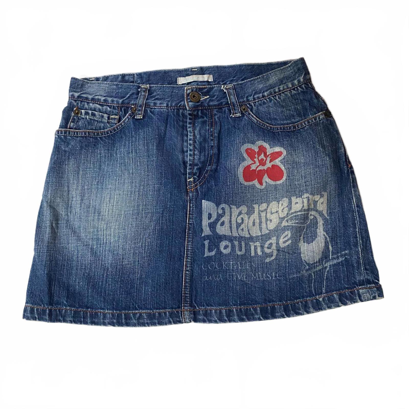 denim mini skirt  - vintage y2k mcbling 2000s - size 10 - paradise bird lounge