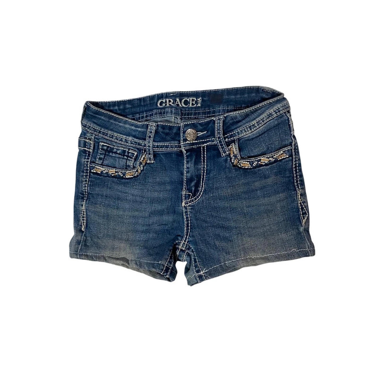 vintage denim shorts embellished - size 6 - waist 24 - y2k 2000s mcbling