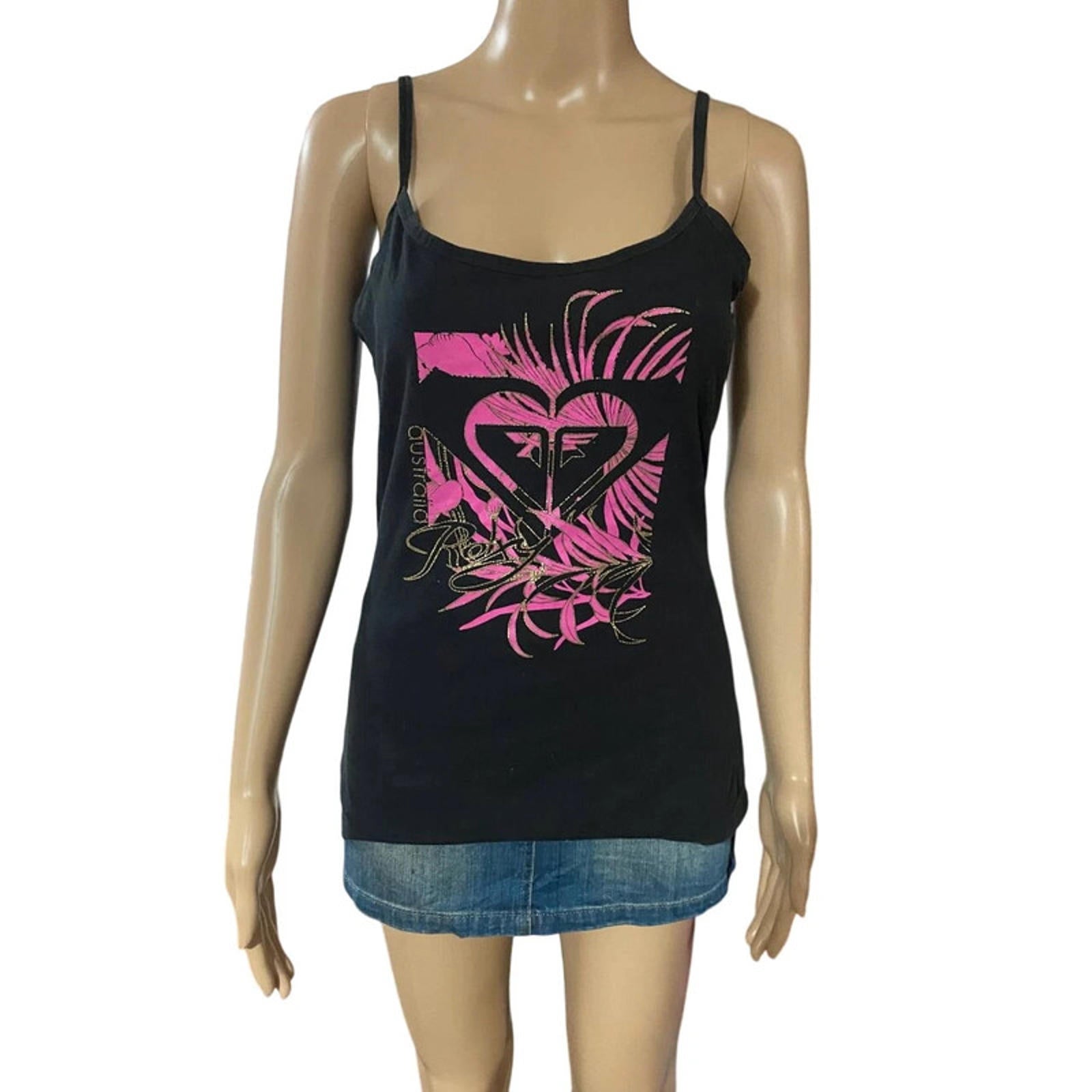 roxy size 12 hot pink and black y2k strappy tank top 2000s mcbling