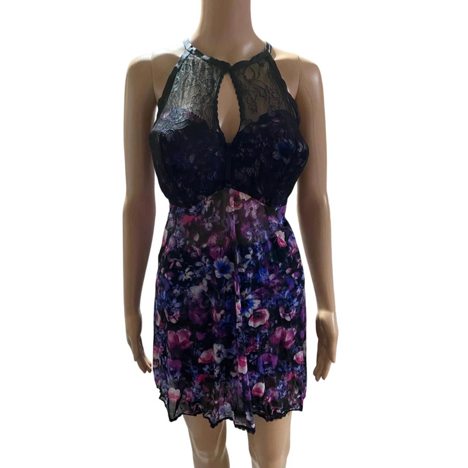 secret treasures size 2x purple and black floral  babydoll cami dress top - vintage y2k elegant