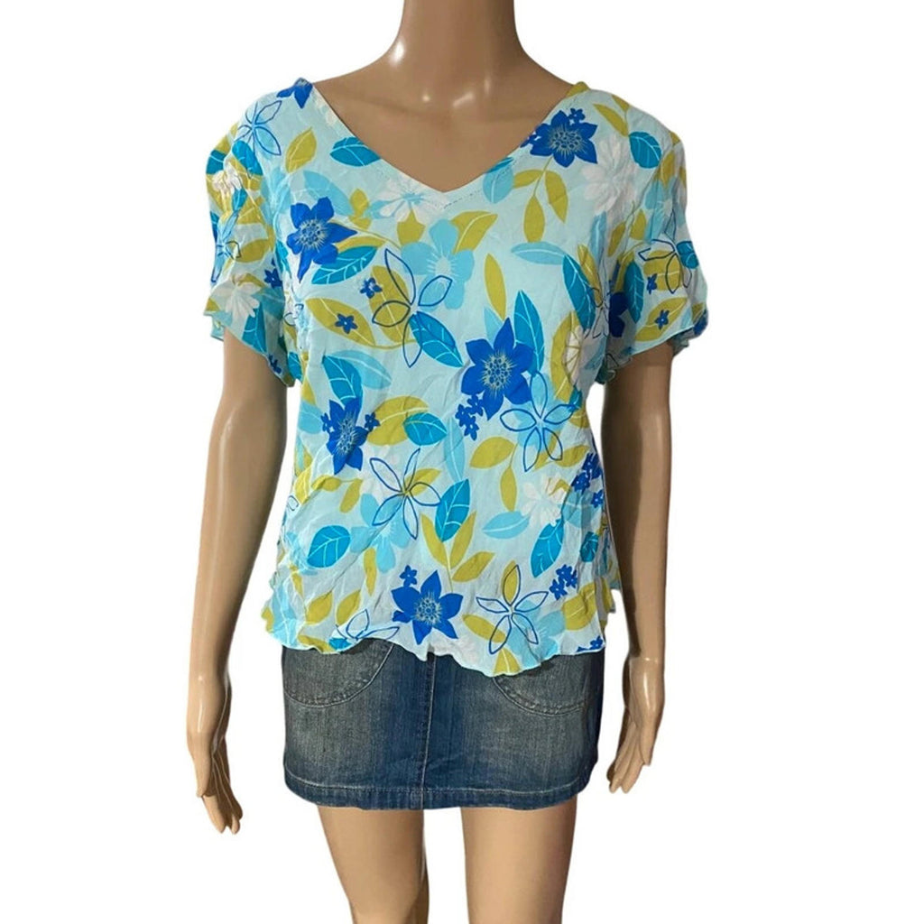 size 18 floral blue and green 2000s y2k top