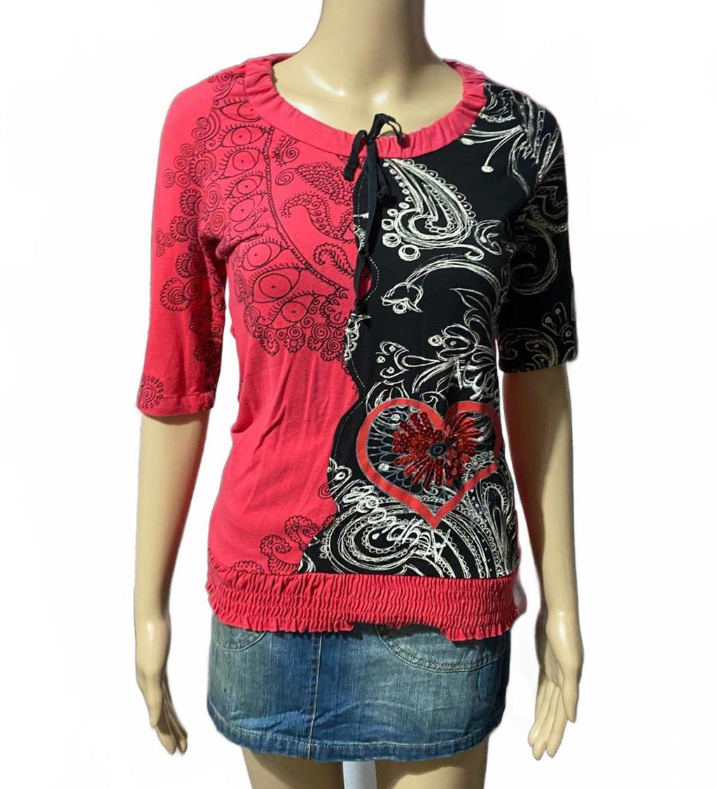 desigual top size small black and red y2k 2000s