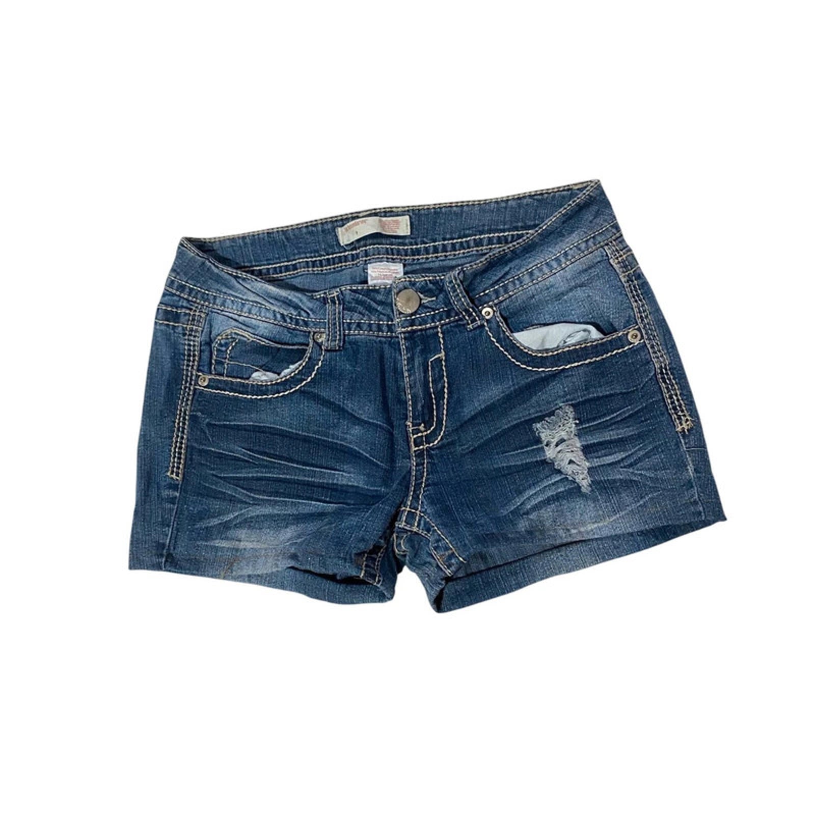 vintage denim shorts embellished - size 10 - waist 28 - y2k 2000s mcbling