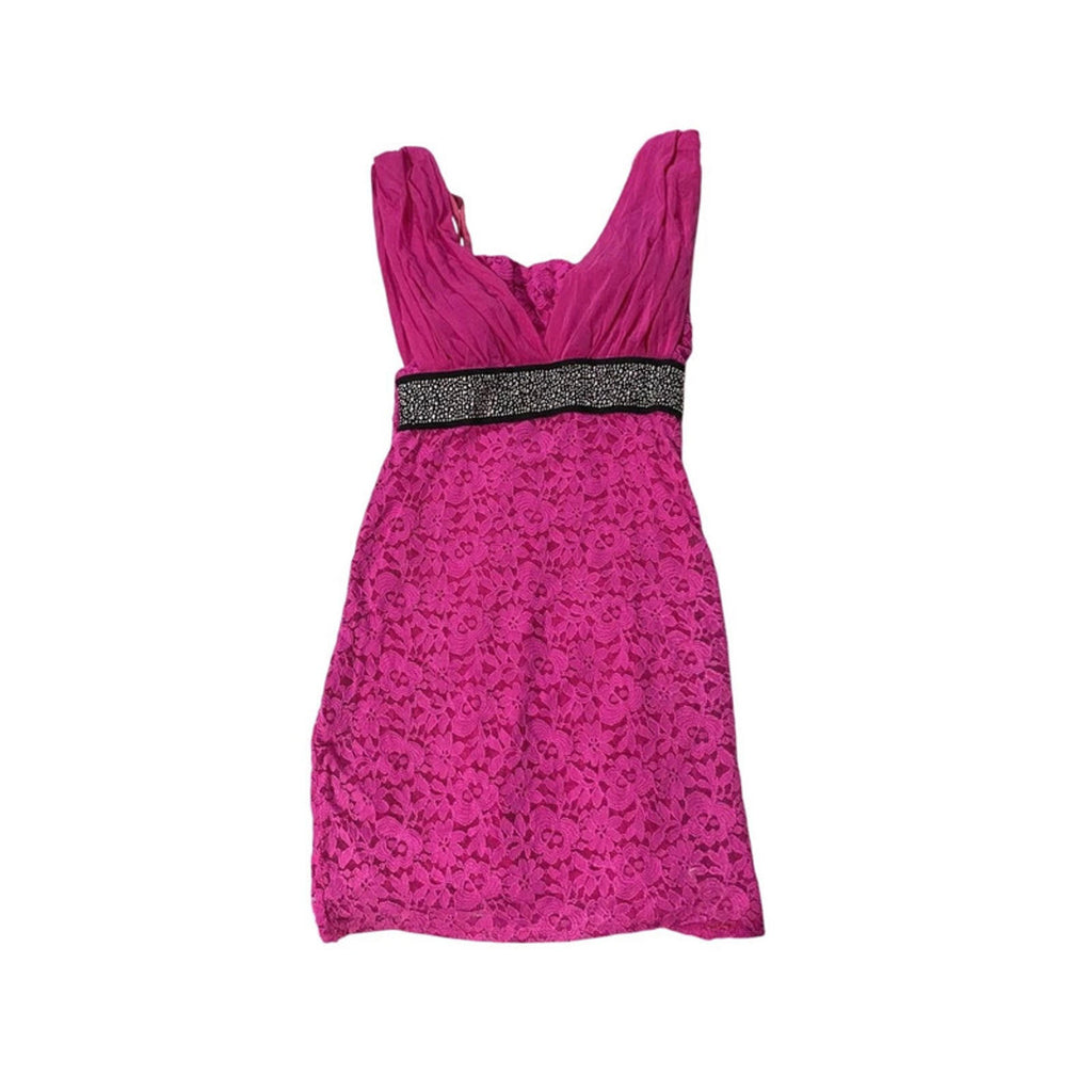 y2k mcbling rhinestone hot pink mini dress babydoll 2000s