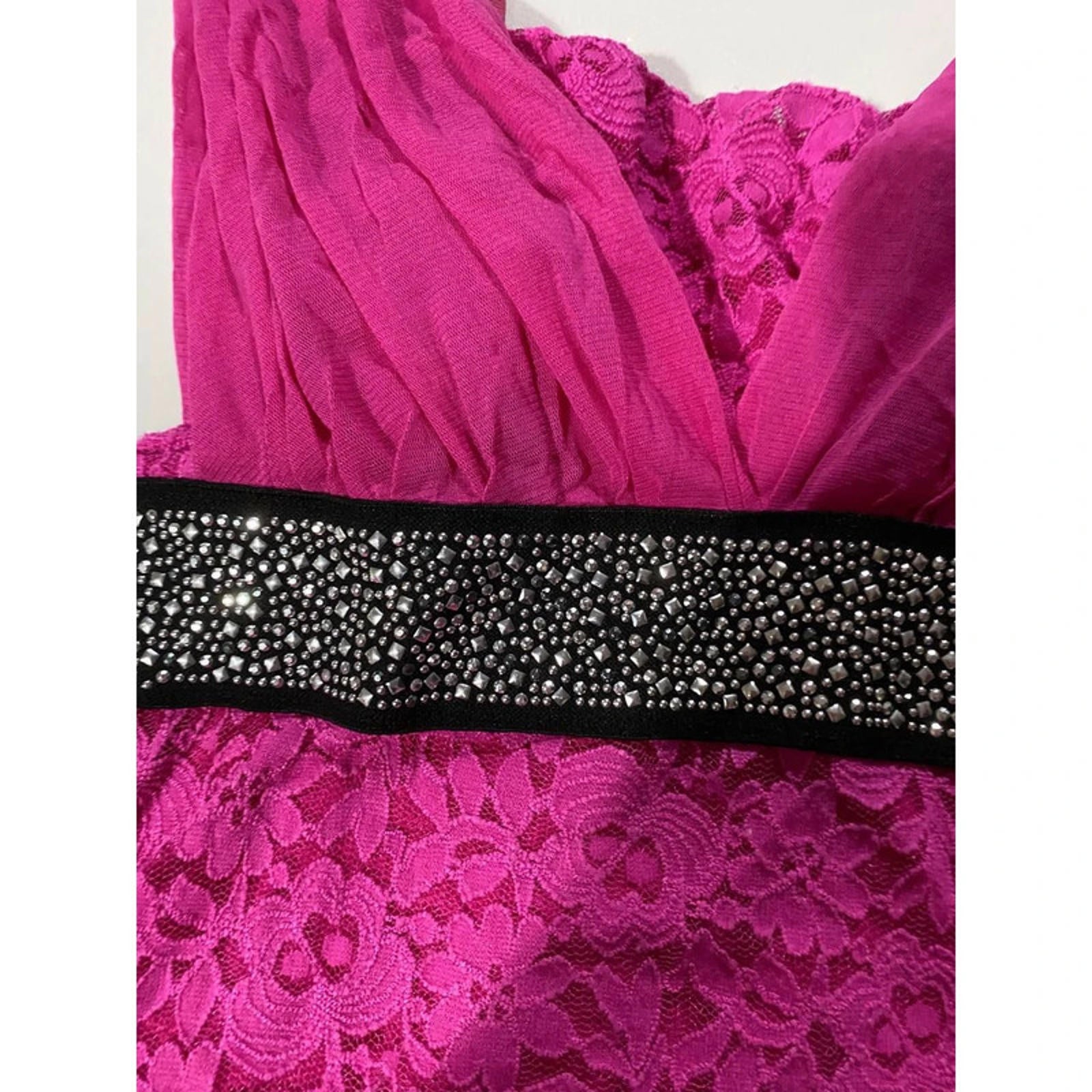 y2k mcbling rhinestone hot pink mini dress babydoll 2000s