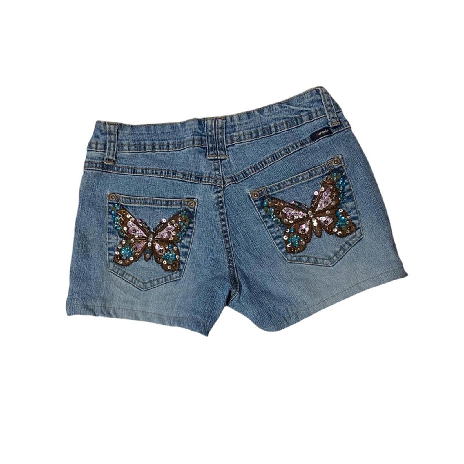 butterfly angels vintage denim shorts embellished - size 6 - waist 24 - y2k 2000s mcbling