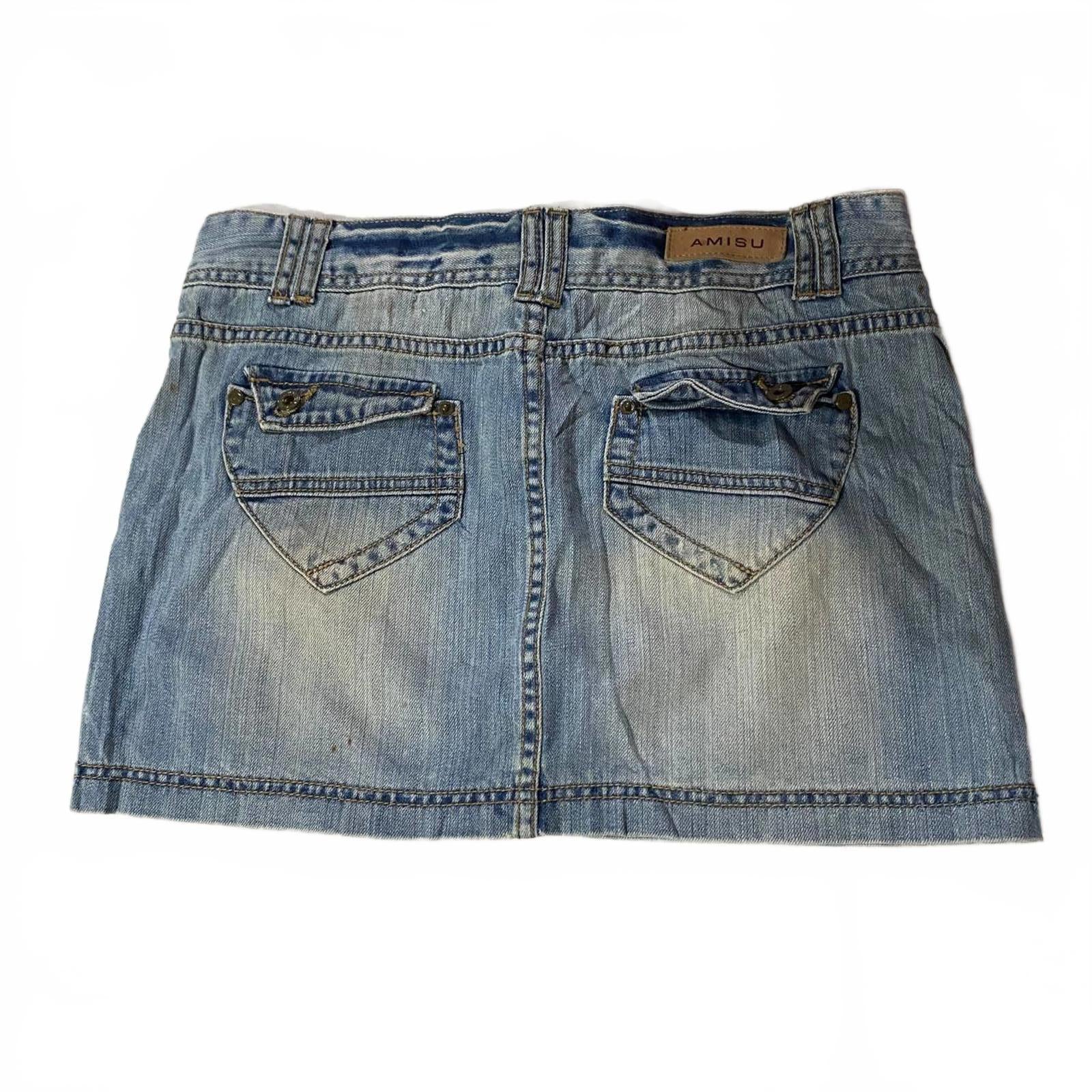 denim mini skirt  - vintage y2k mcbling 2000s - size 14 - amisu