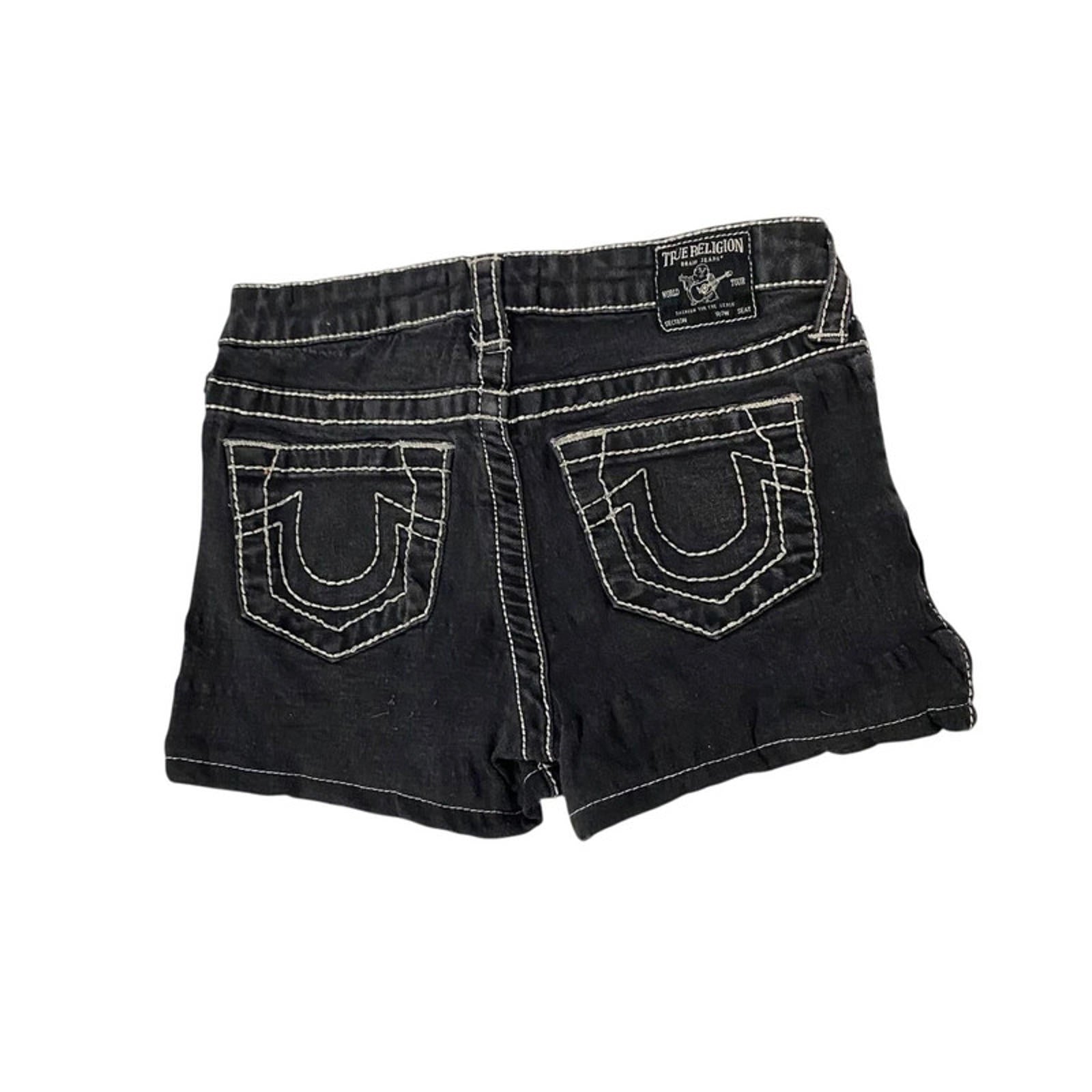 true religion vintage denim shorts embellished - size 6 - waist 24 - y2k 2000s mcbling