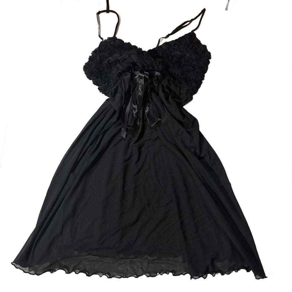 babydoll top vintage y2k 2000s mcbling black flower est small