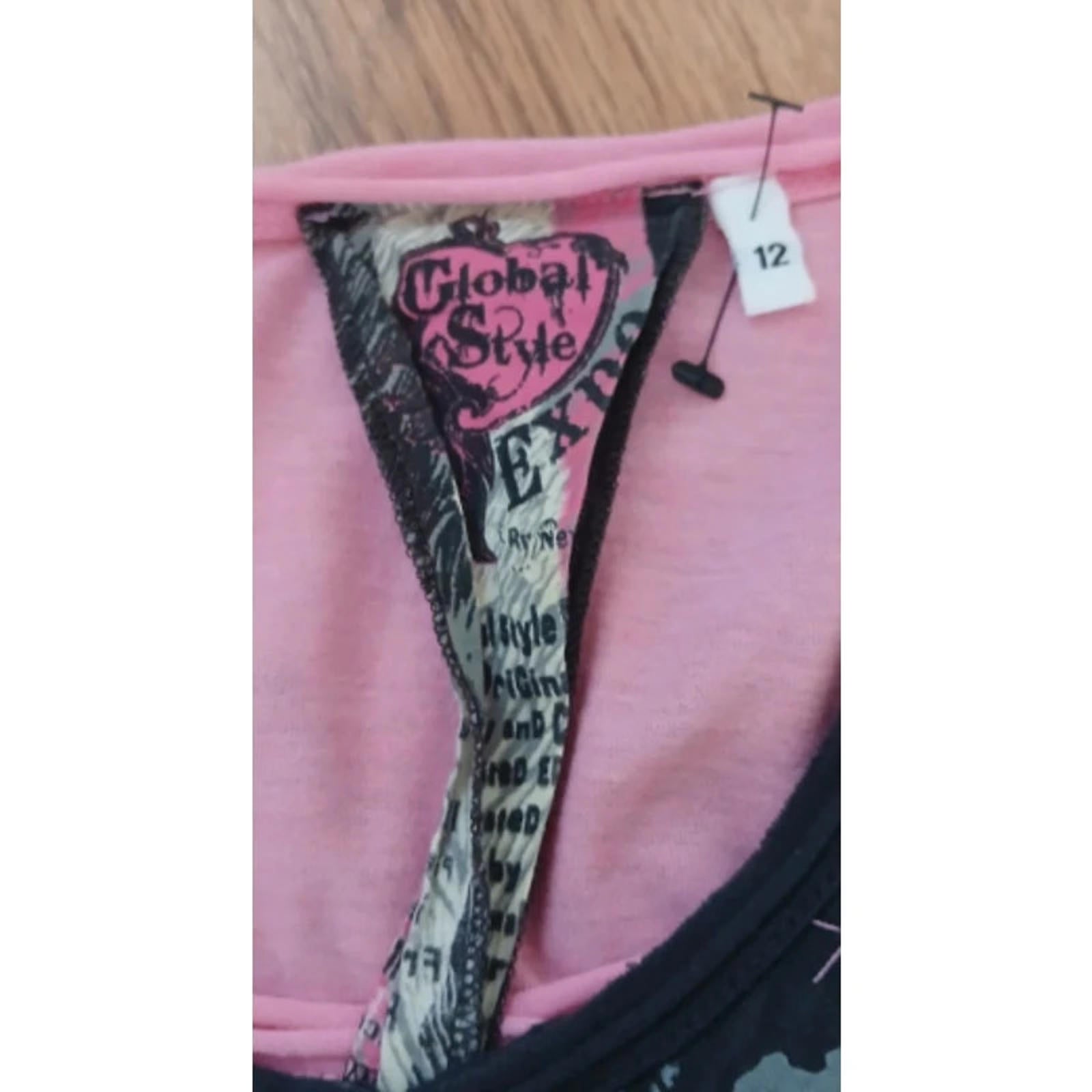 rare vintage new look size 12 pink and black grunge mcbling tank top