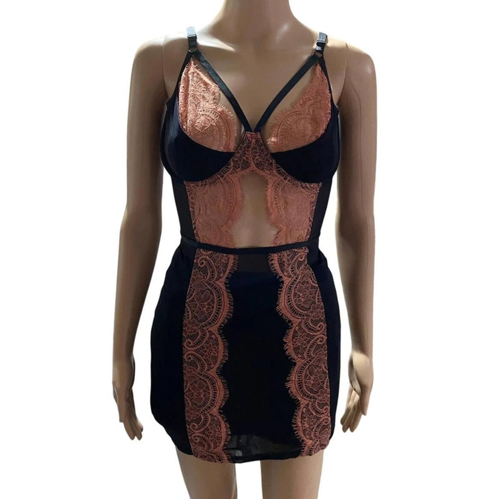 estimate small black and pink peach lace babydoll cami top - vintage y2k 2000s diva
