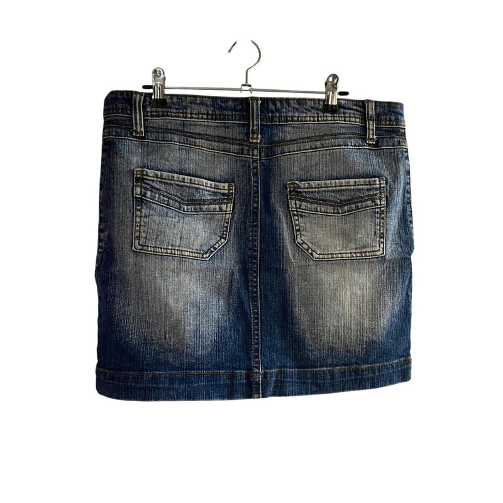 32 inch waist estimate size 14 uk - blue denim mini skirt vintage 2000s y2k