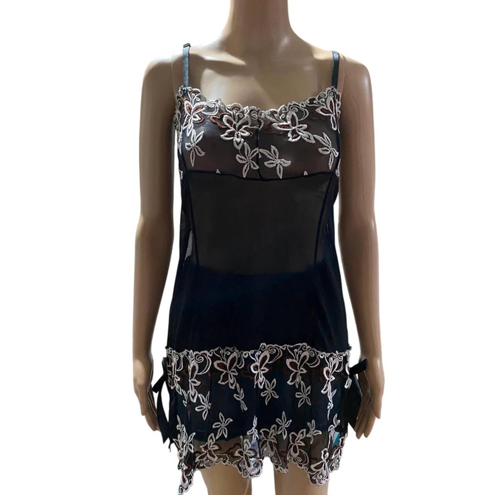 estimate medium, black floral babydoll cami dress top - vintage 2000s y2k