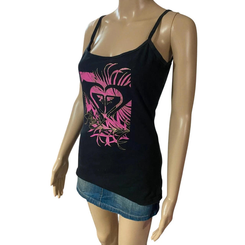 roxy size 12 hot pink and black y2k strappy tank top 2000s mcbling