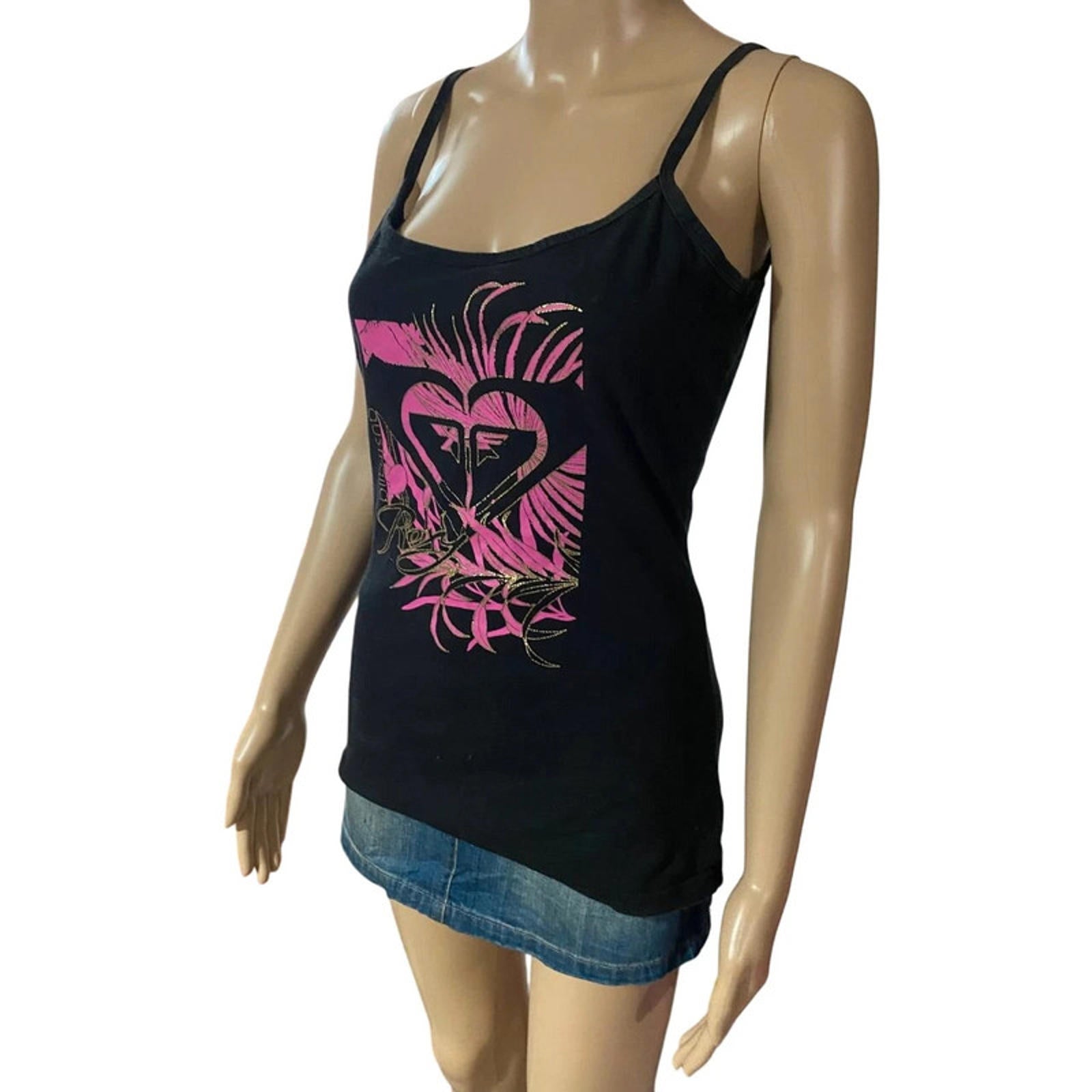 roxy size 12 hot pink and black y2k strappy tank top 2000s mcbling