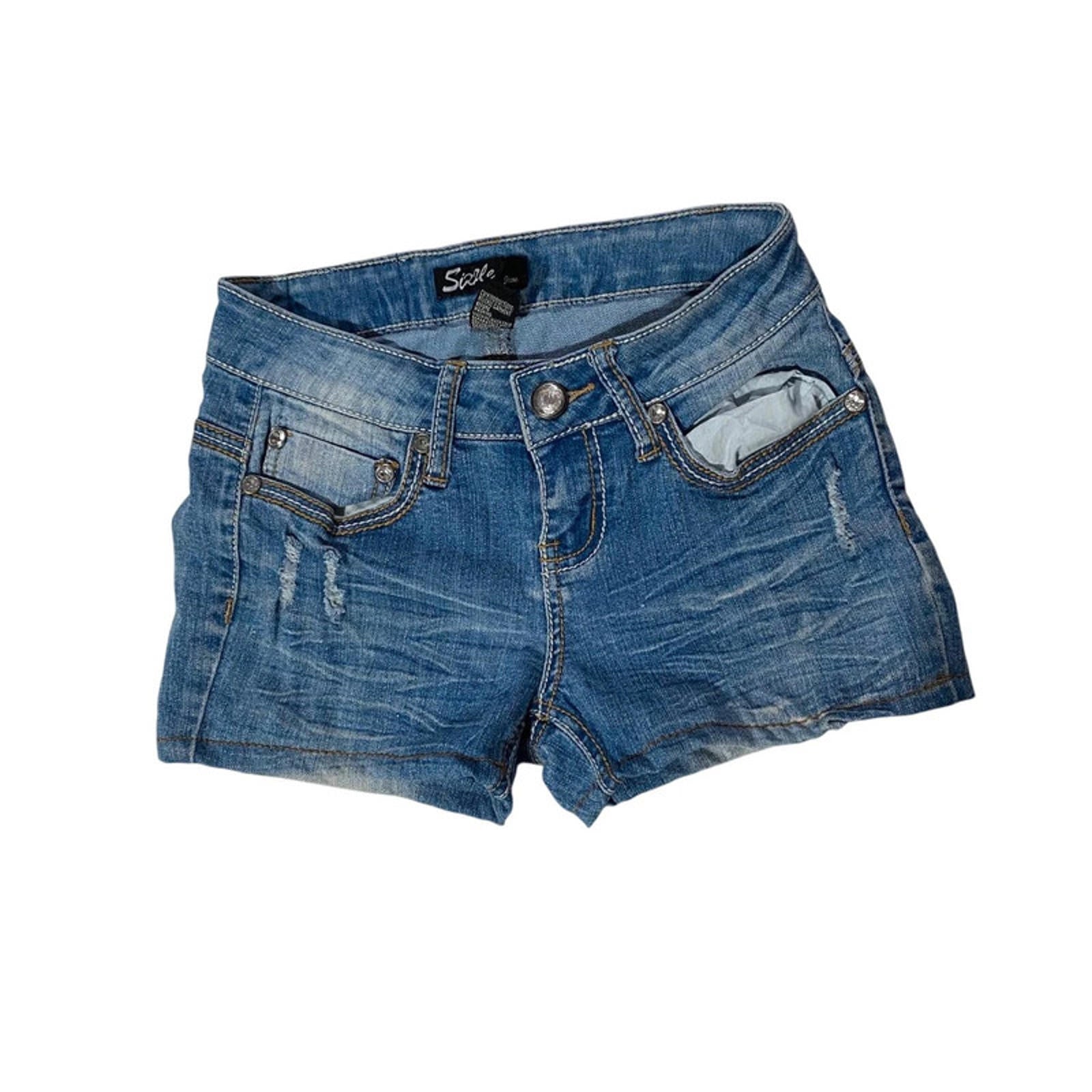 vintage denim shorts embellished - size 6 - waist 24 - y2k 2000s mcbling