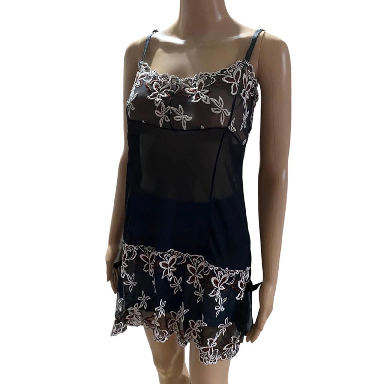 estimate medium, black floral babydoll cami dress top - vintage 2000s y2k