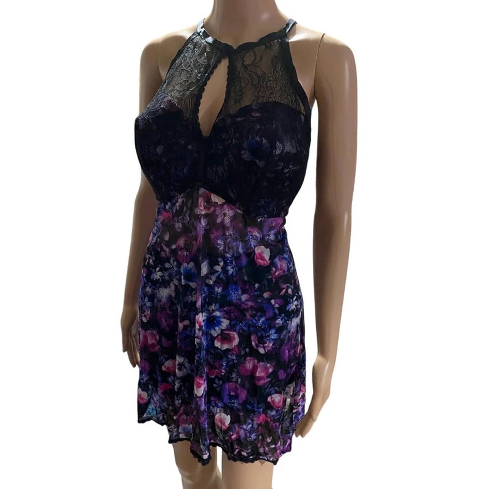 secret treasures size 2x purple and black floral  babydoll cami dress top - vintage y2k elegant