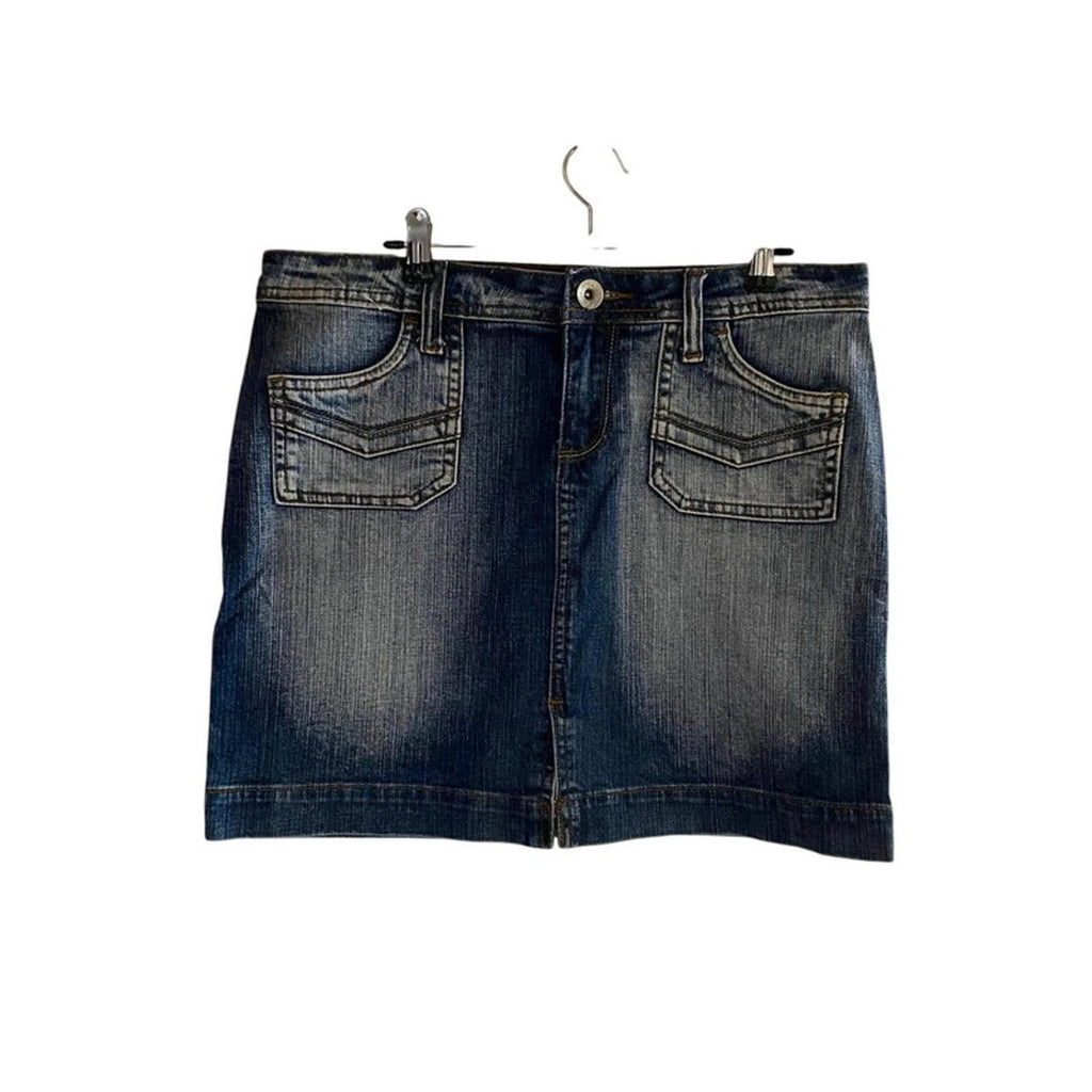 32 inch waist estimate size 14 uk - blue denim mini skirt vintage 2000s y2k amisu