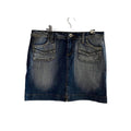 32 inch waist estimate size 14 uk - blue denim mini skirt vintage 2000s y2k amisu