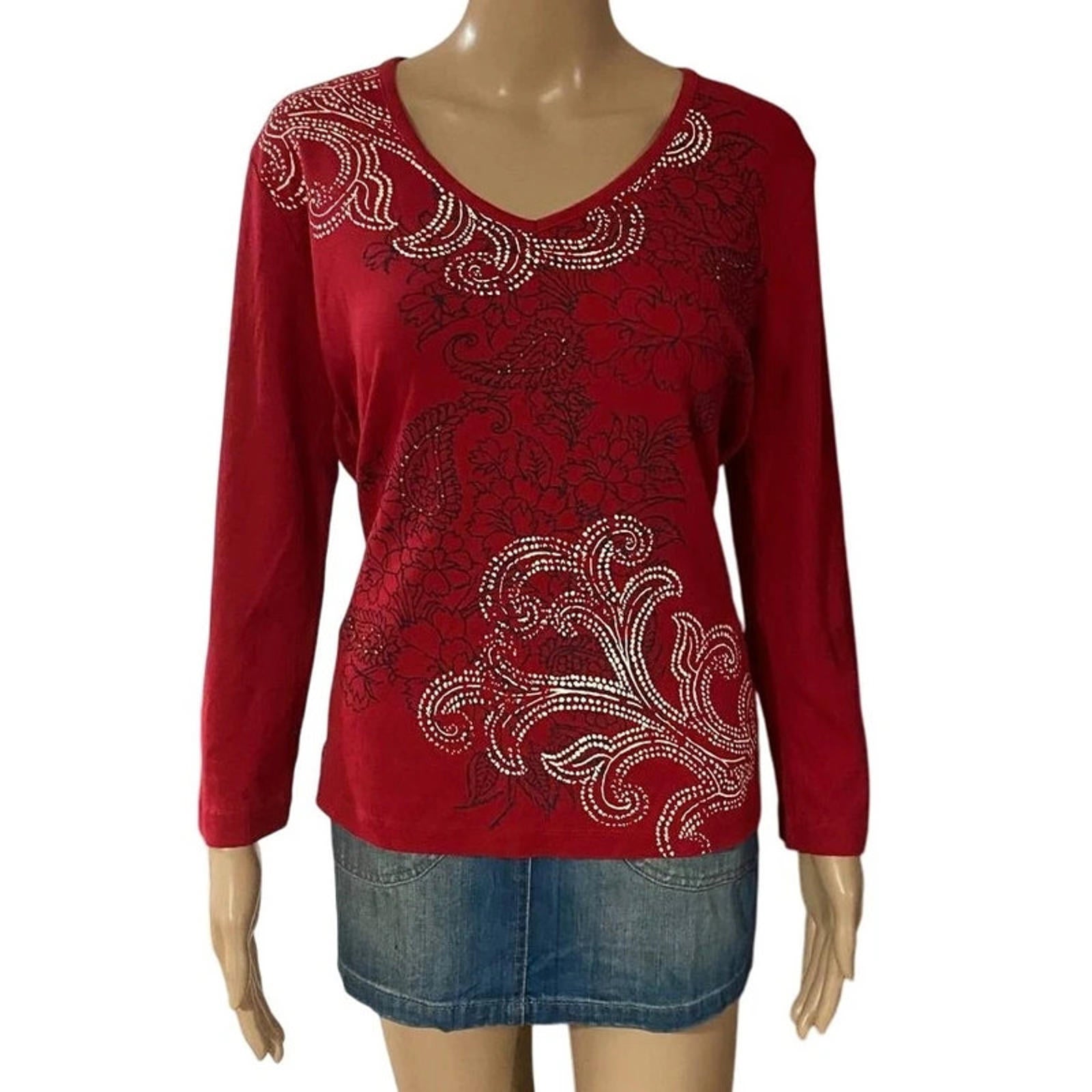 Gorgeous christmas vibes long sleeve vneck top size large vintage y2k 2000s mcbling grunge