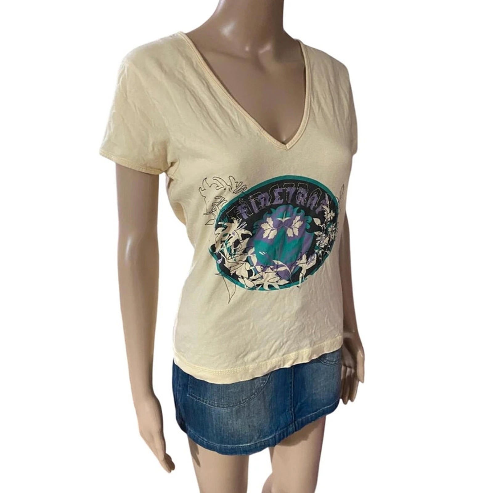 firetrap size large yellow vneck short sleeve top vintage 2000s y2k casual