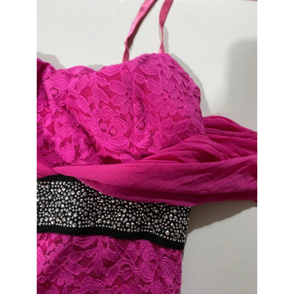 y2k mcbling rhinestone hot pink mini dress babydoll 2000s