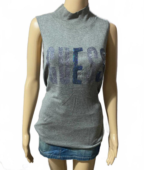 guess estimate large sleeveless tank sweater - y2k mcbling 2000s grey