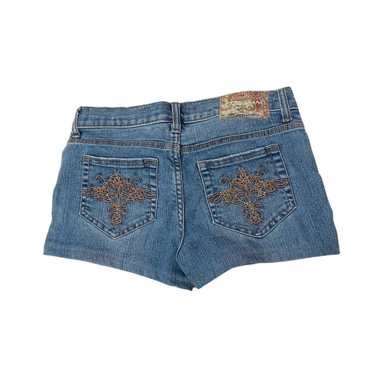 vintage denim shorts embellished - size 10 - waist 28 - y2k 2000s mcbling