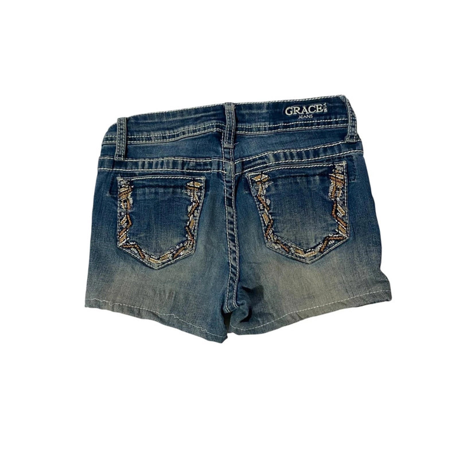 vintage denim shorts embellished - size 6 - waist 24 - y2k 2000s mcbling