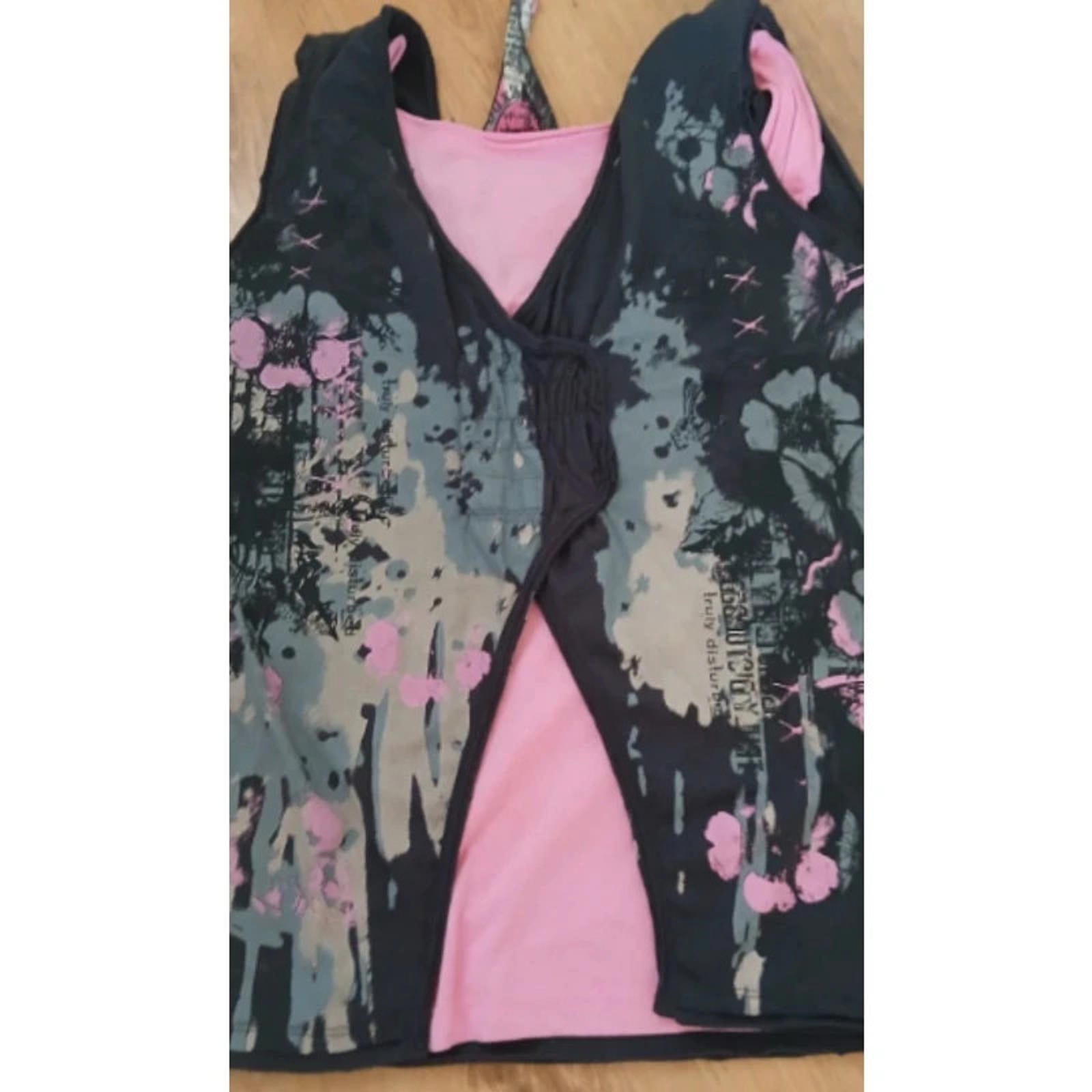 rare vintage new look size 12 pink and black grunge mcbling tank top