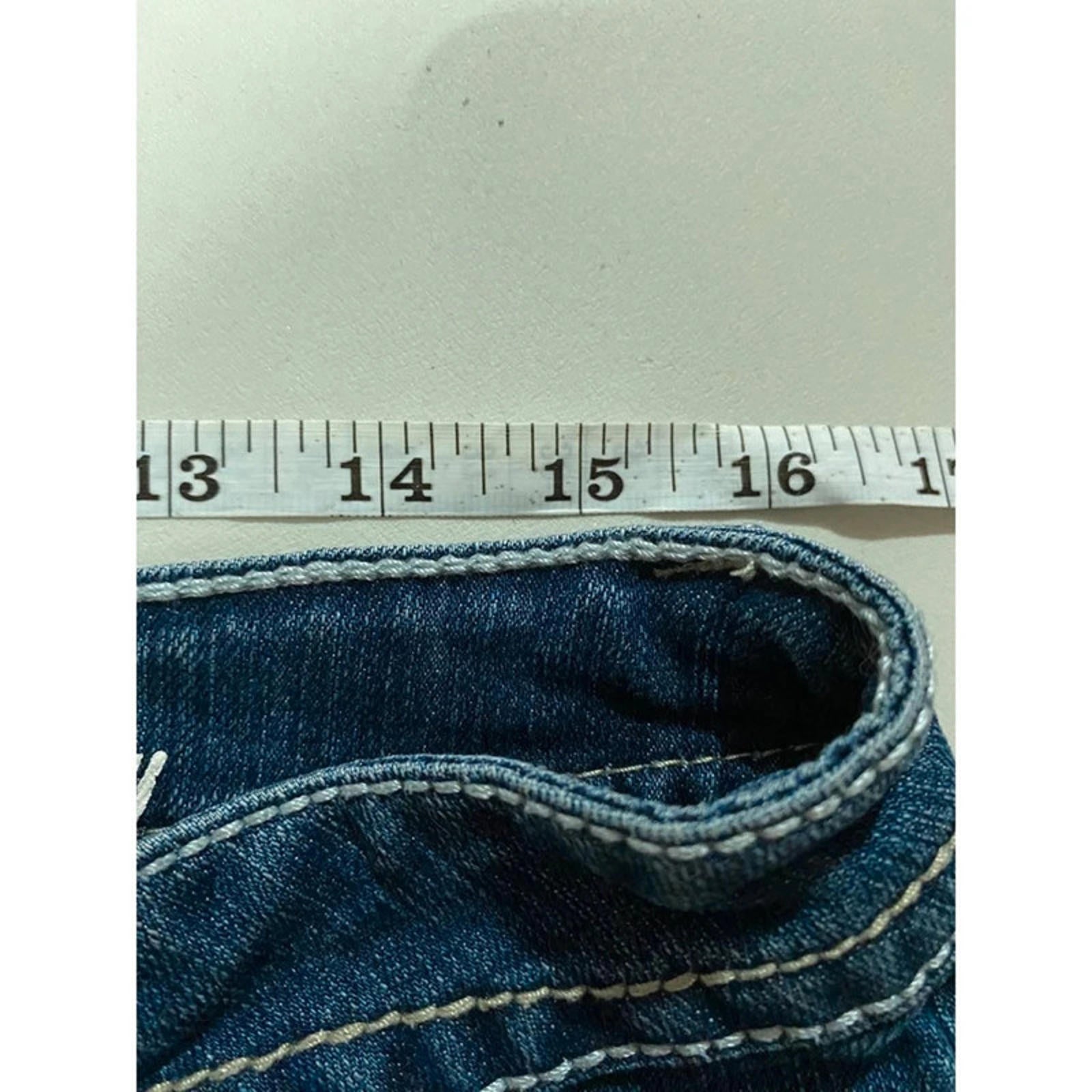 32 inch waist estimate size 14 uk - blue denim mini skirt vintage 2000s y2k