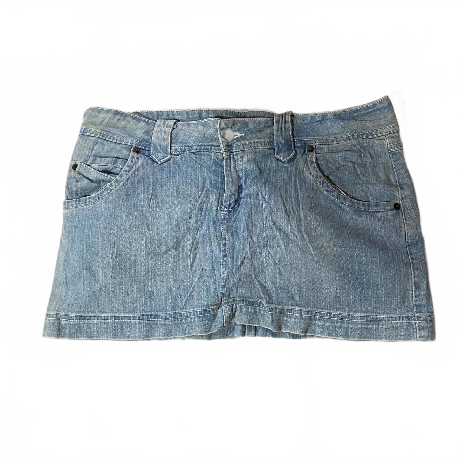 denim mini skirt  - vintage y2k mcbling 2000s - size 16 - built-in shorts